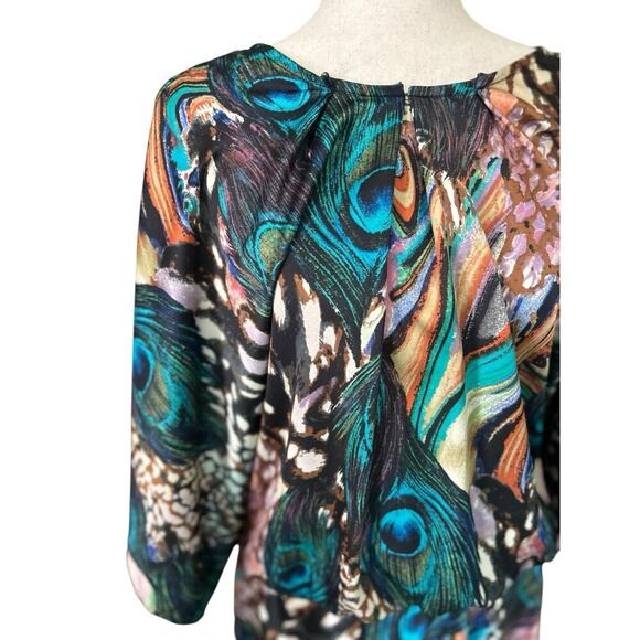 Signature by Robbie Bee Peacock Print Midi Dress Pockets 22W Tropical Colorful - Picture 2 of 8